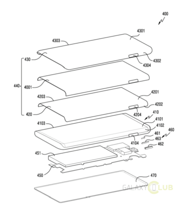 schema logico brevetto smartphone Samsung con notch laterale