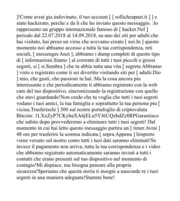 truffa mail spam ricatto