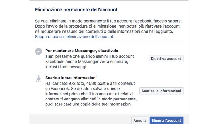 Facebook, come eliminare il proprio account
