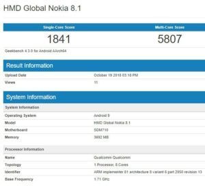 Nokia 8.1 geekbench