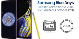 Samsung Blue Days regala 200 euro di sconto a chi acquista Galaxy Note 9, S9 e S9+