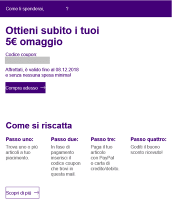codice sconto eBay 5 euro