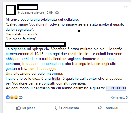 truffa call Center Facebook