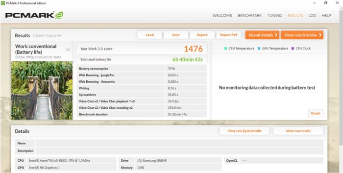 CHUWI Herobook, test della batteria
