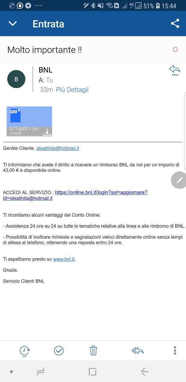 truffa bnl rimborso 43 euro