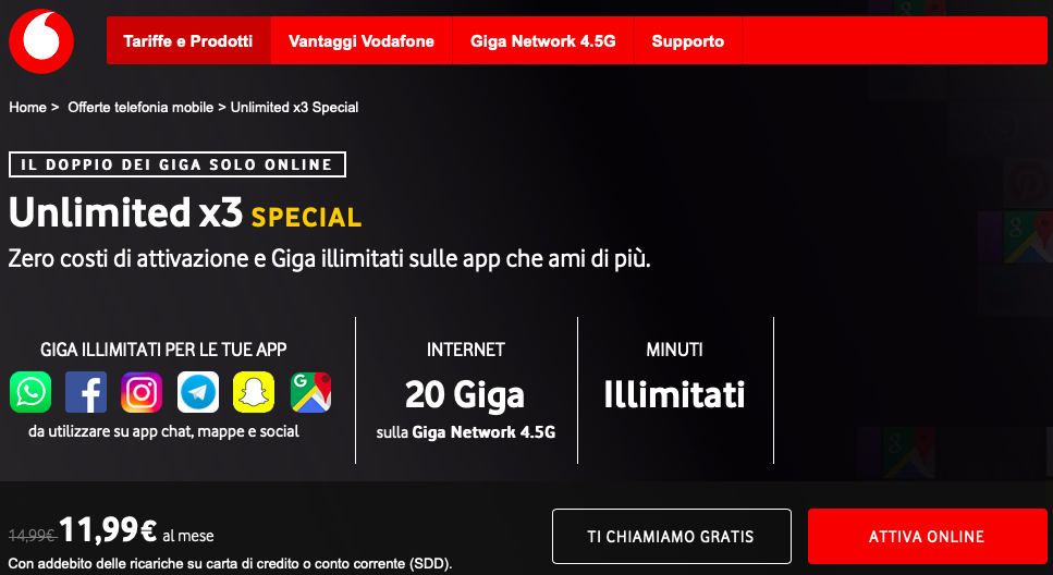vodafone unlimited x3 special