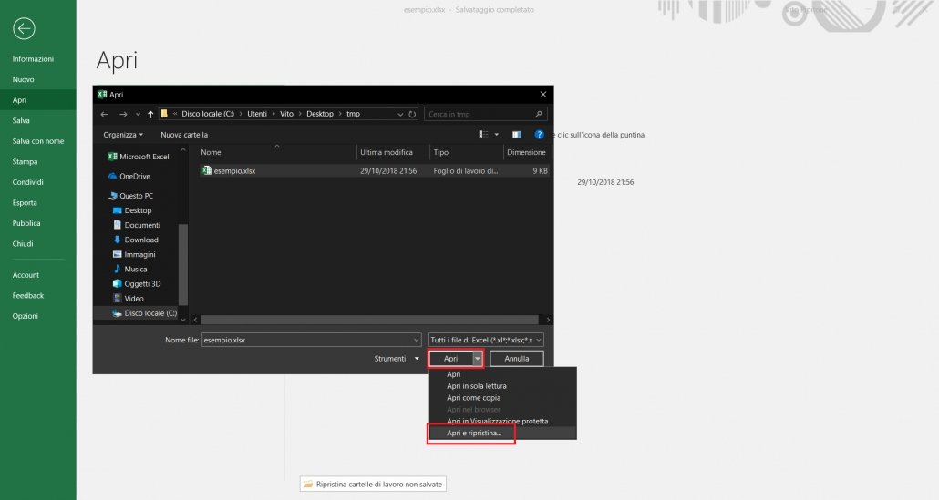 come recuperare file excel corrotto