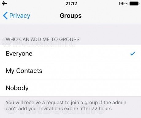 Whatsapp aggiornamento invito gruppi