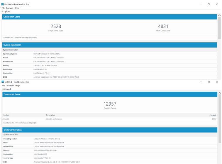 Chuwi AeroBook su GeekBench
