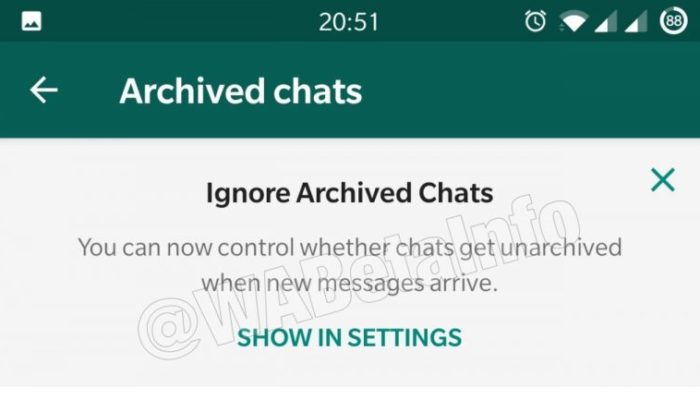 Whatsapp aggiornamento chat archiviate