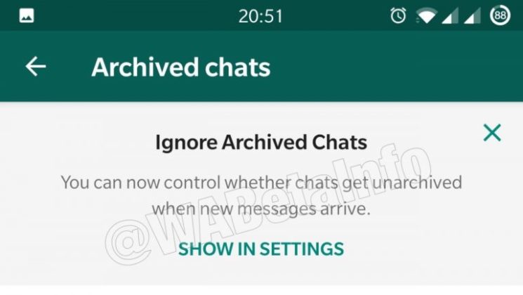 Whatsapp aggiornamento chat archiviate