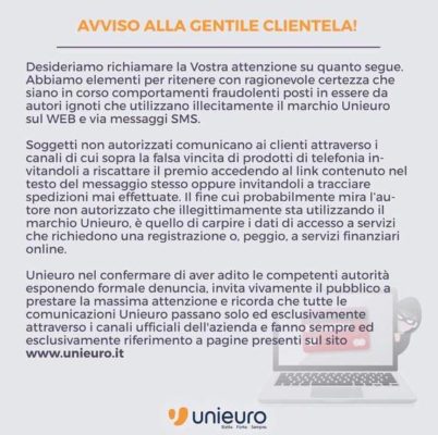 avviso Unieuro