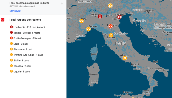coronavirus mappa contagio italia