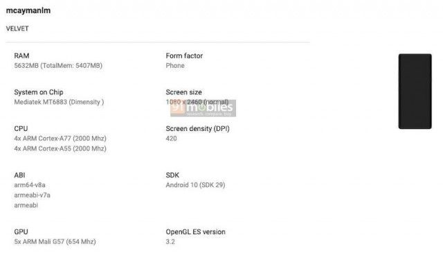 LG Velvet Google Play Console SoC MediaTek