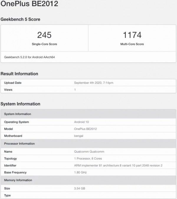 OnePlus Clover Geekbench SoC Snapdragon 460