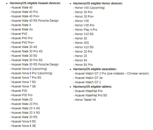 Huawei: rilasciata la lista di dispositivi compatibile con Harmony OS