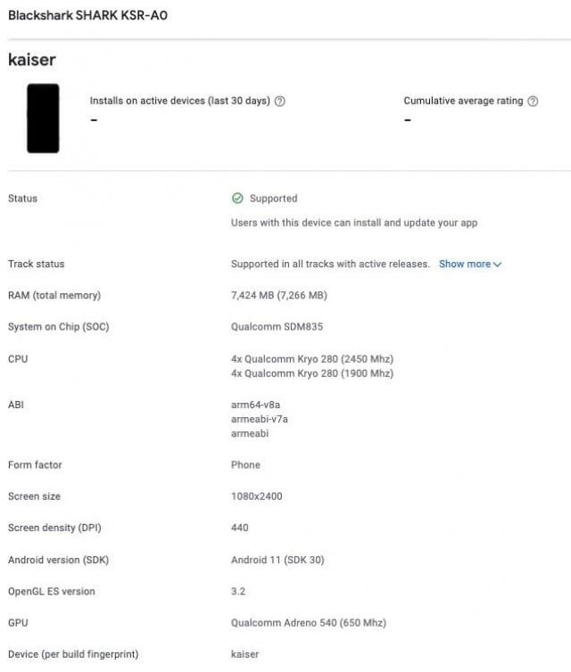 Xiaomi Black Shark 4 Google Play Console