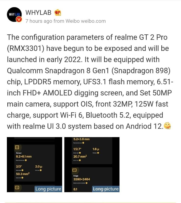 Realme GT 2 Pro: le specifiche tecniche