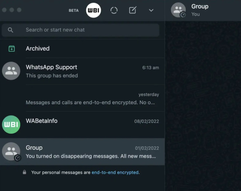 WhatsApp Desktop aggiornamento chat crittografia