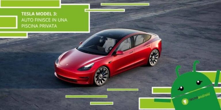 Tesla Model 3, auto si schianta contro un muro e finisce in piscina