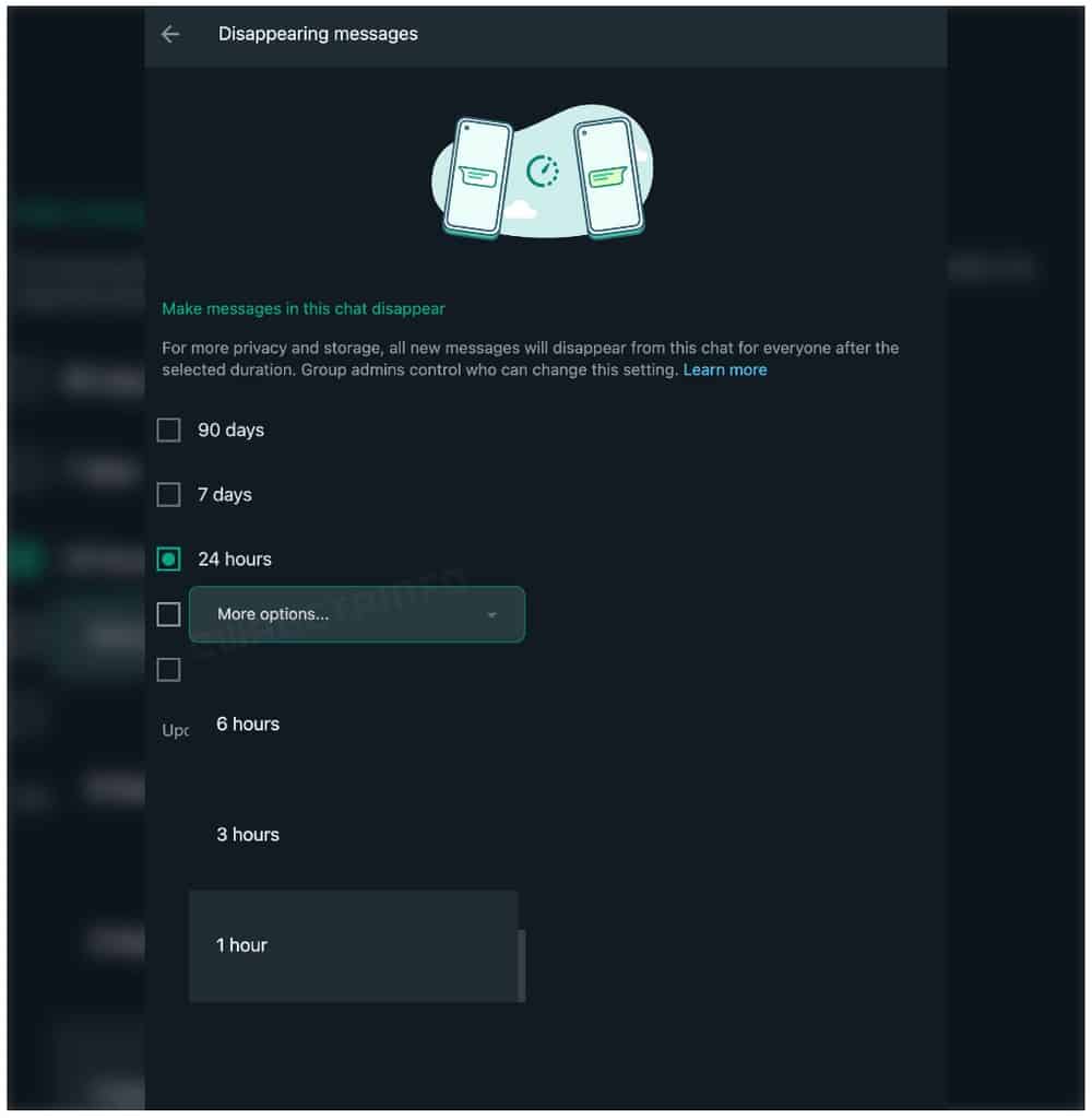 WhatsApp durata messaggi effimeri