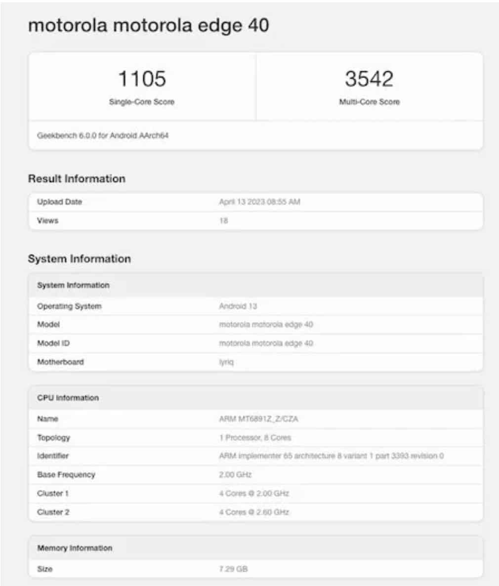 Motorola Edge 40 Geekbench 1