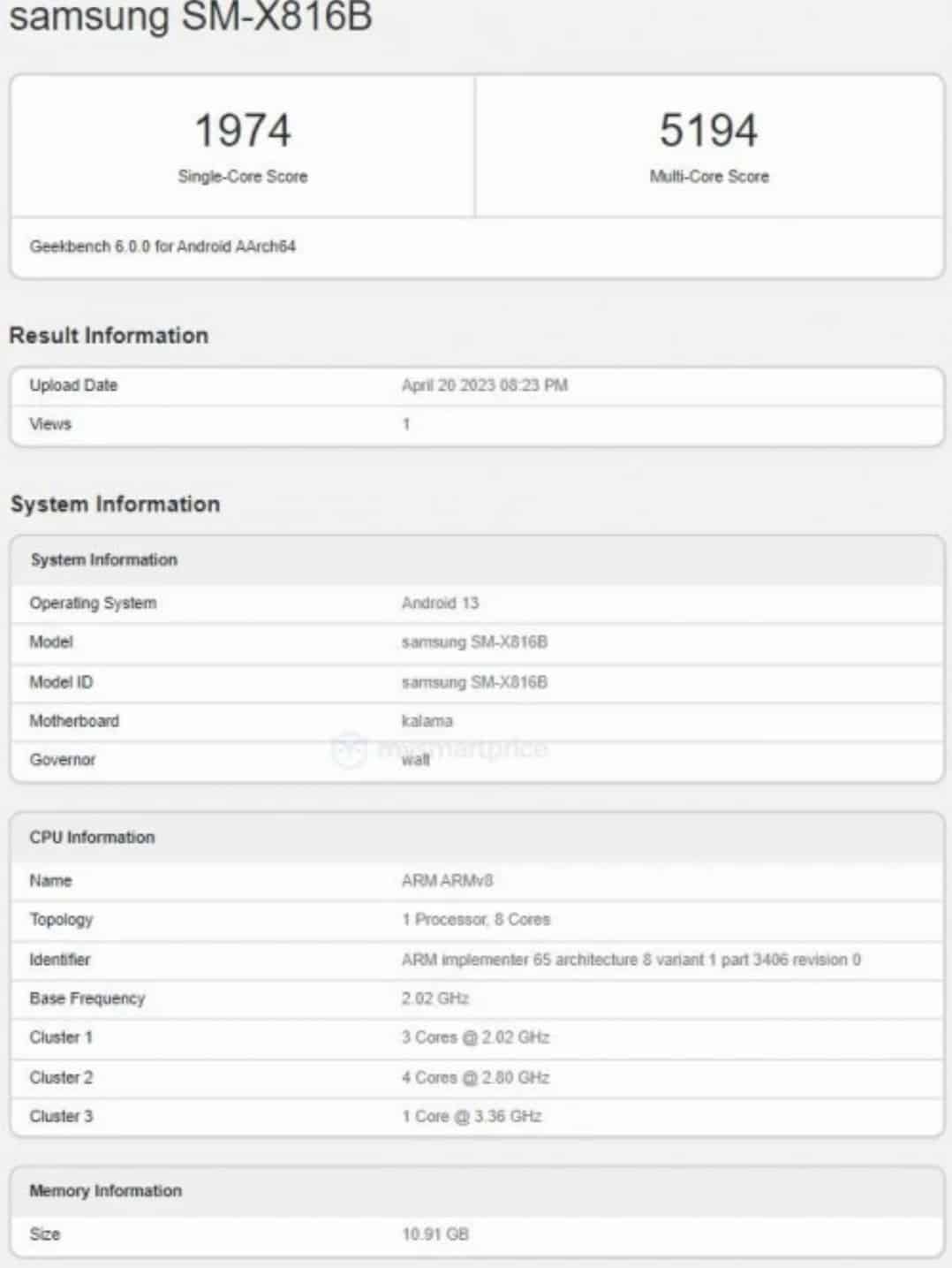 Samsung Galaxy Tab S9+ Geekbench 1