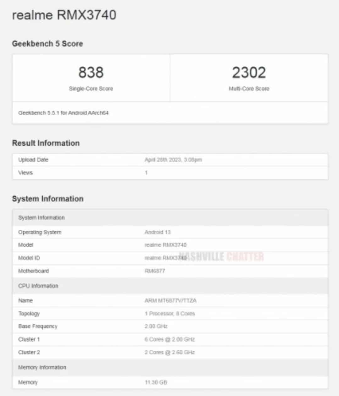 Realme 11 Pro+ Geekbench 1