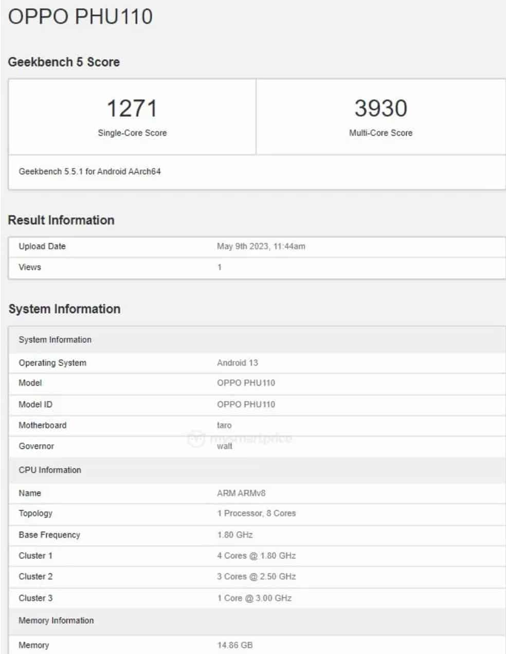 Oppo reno 10 pro+ Geekbench
