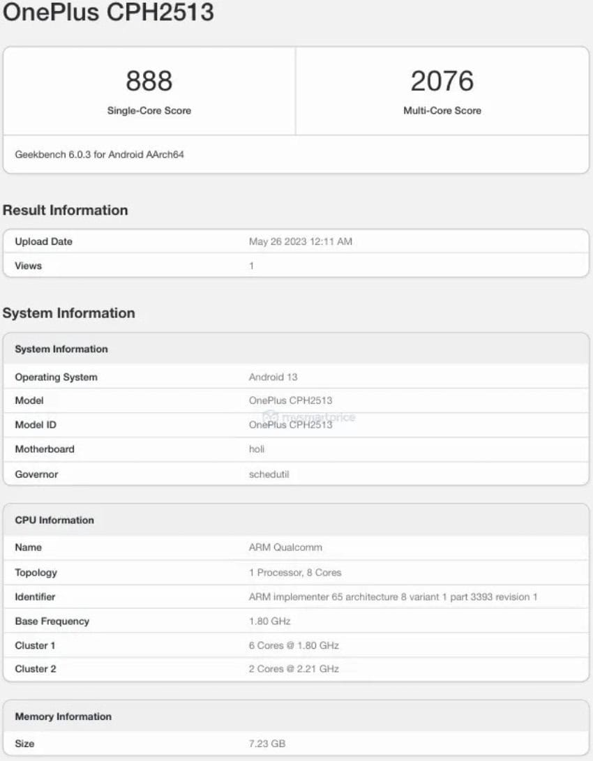 OnePlus Nord n30 5g Geekbench 2