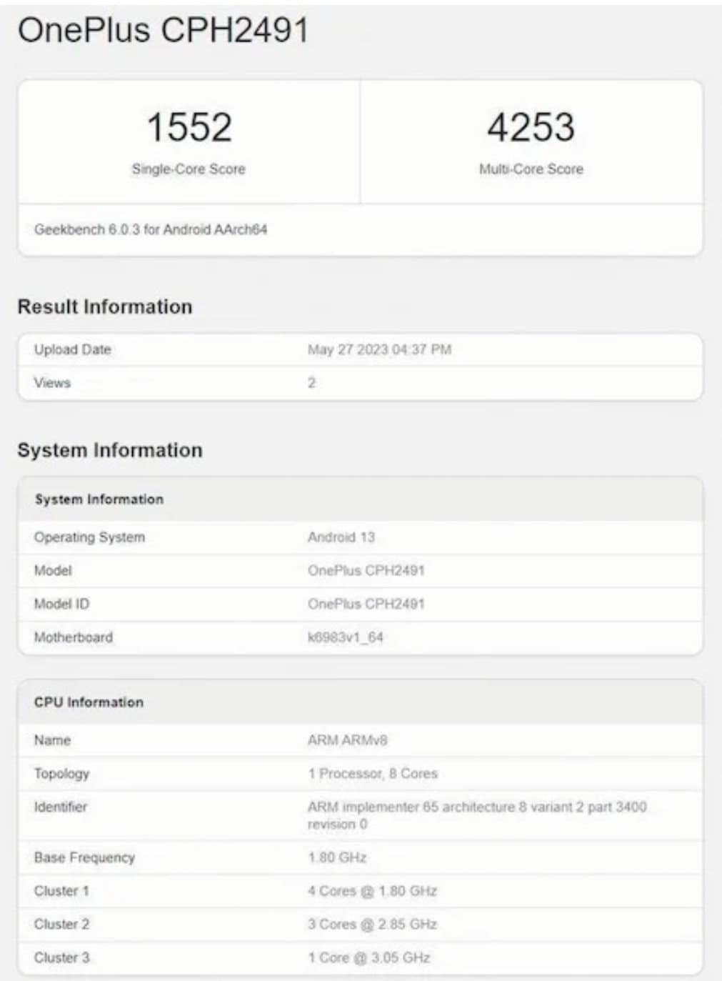 OnePlus Nord 3 Geekbench 1