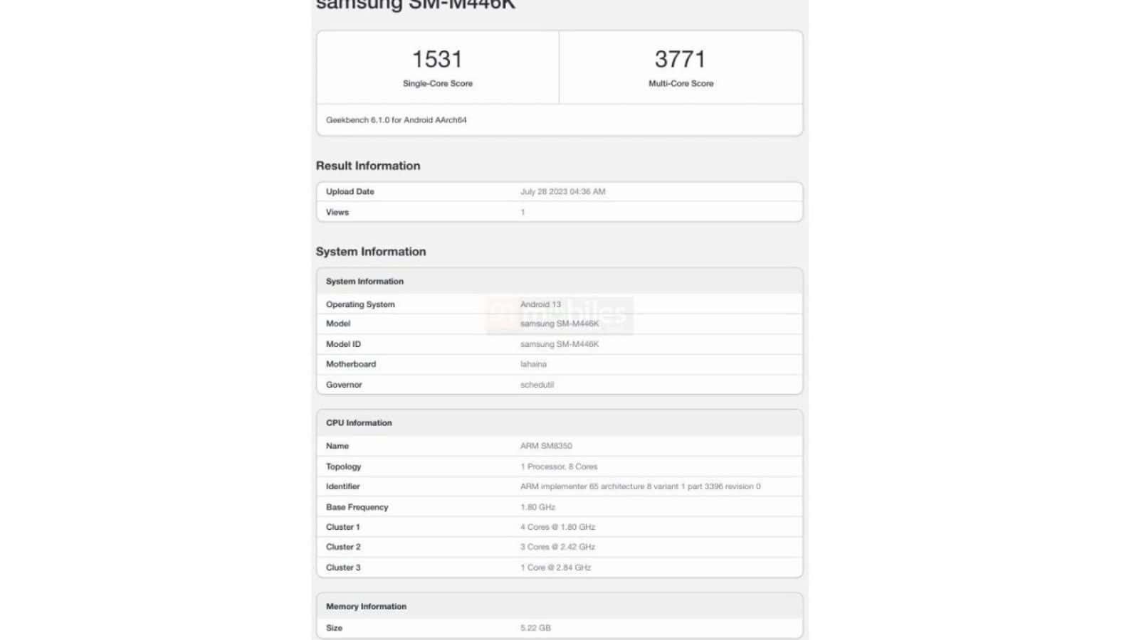 Samsung Galaxy m44 Geekbench