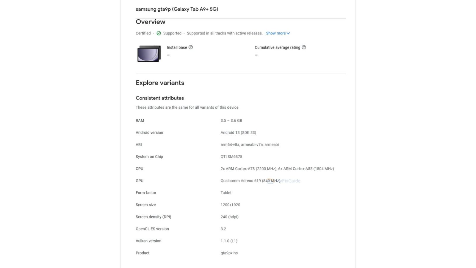 Samsung Galaxy Tab a9+ Google Play Console 2