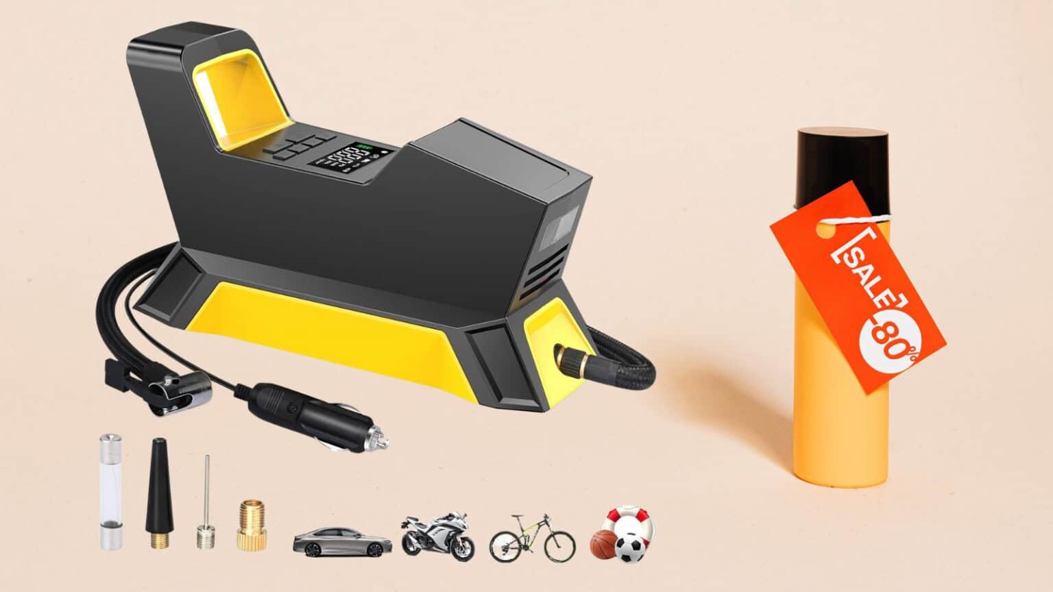 Compressore aria portatile per Auto, palloni, scooter e biclette: costa 17€ solo oggi