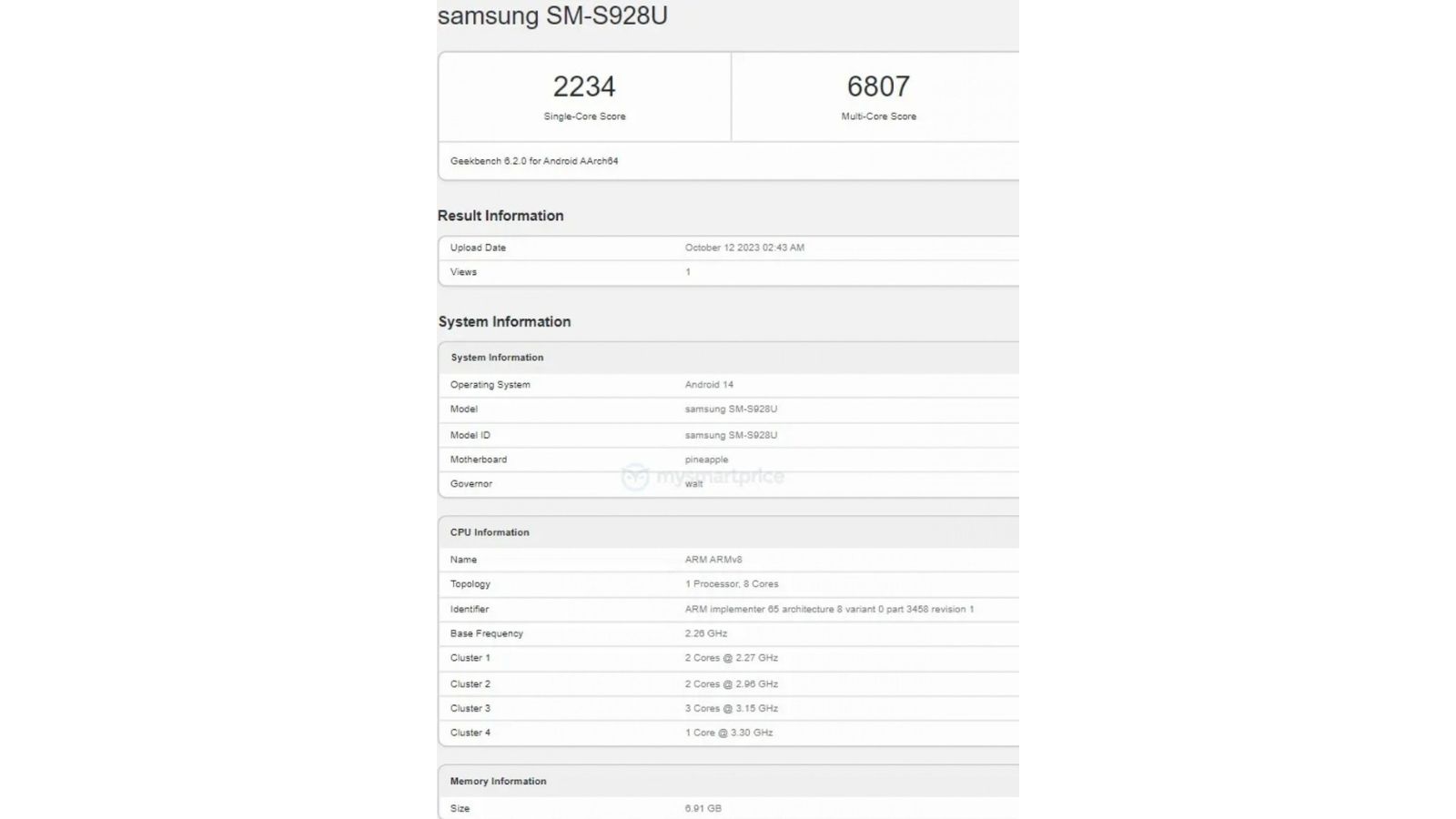 Samsung Galaxy s24 ultra Geekbench 2