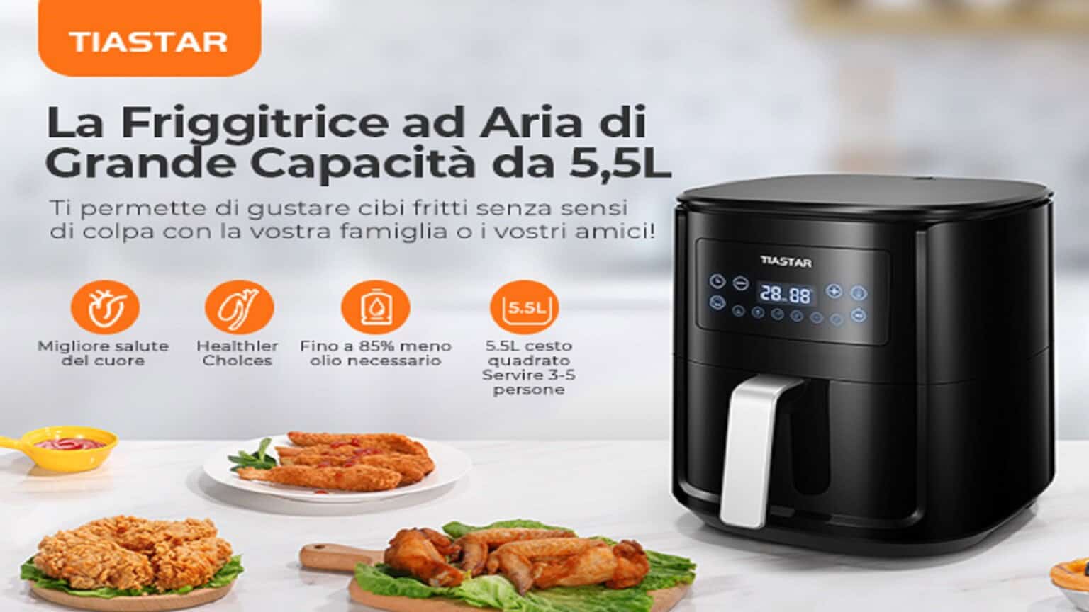Tiastar 5,5 Litri Friggitrice ad Aria Calda