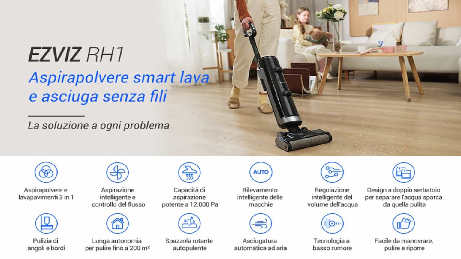 EZVIZ RH1 Aspirapolvere e lavapavimenti 3 in 1