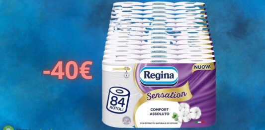 Carta igienica Regina, confezione da 84 rotoli scontata di 40€