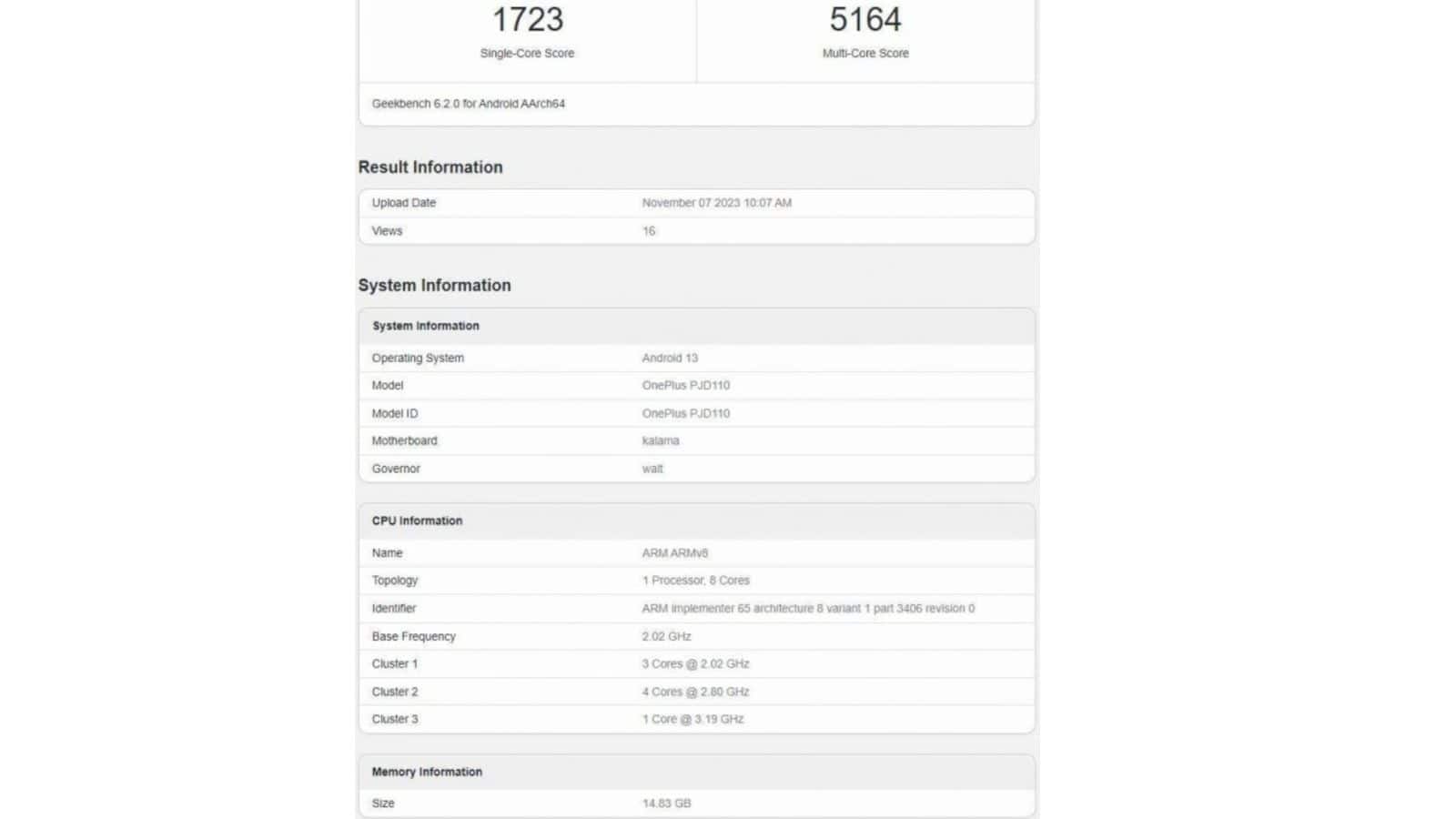 OnePlus ace 3 Geekbench 2