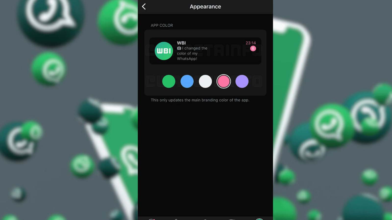 WhatsApp permetterà presto di personalizzare il colore del tema principale.