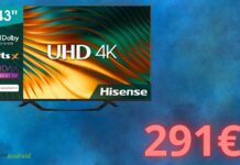 HISENSE: smart TV da 43 pollici in vendita a meno di 300€ su Amazon