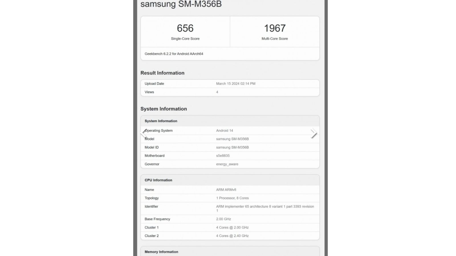 Samsung Galaxy m35 Geekbench 2