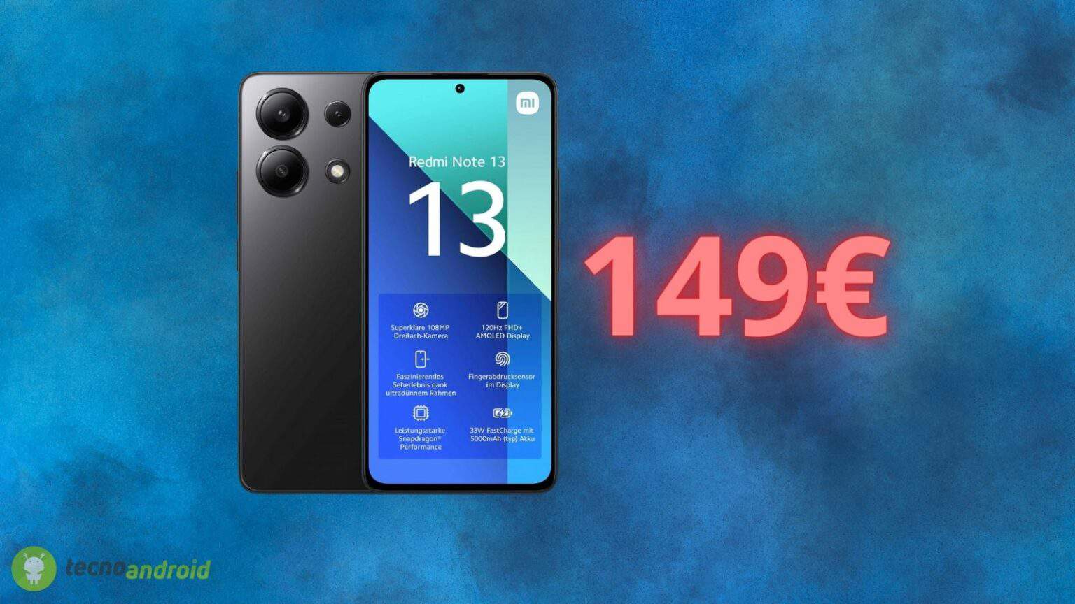 Xiaomi Redmi Note 13: prezzo TAGLIATO a metà su Amazon
