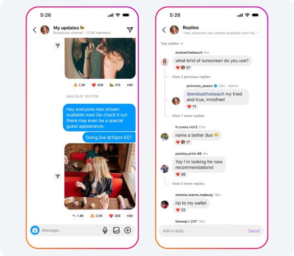 Instagram migliora i canali broadcast: risposte, prompt e nuovi strumenti