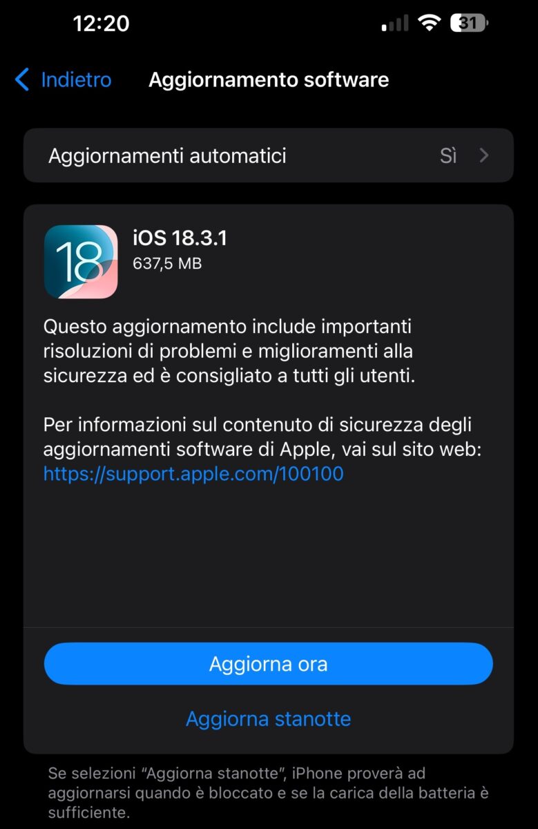 iOS 18.3.1 screenshot Felice Galluccio di TecnoAndroid.it