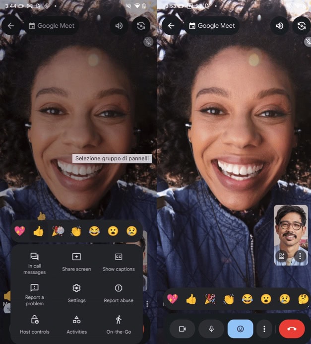 Google Meet aggiornamento interfaccia, emoji