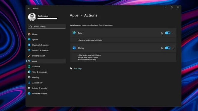 Windows 11 Insider Preview Menu Actions