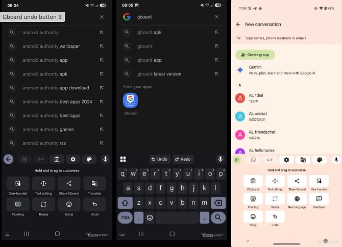 Google Gboard Tastiera tasti Annulla e ripristina Undo e Redo