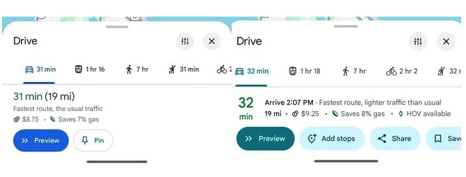 Google Maps interfaccia ore minuti