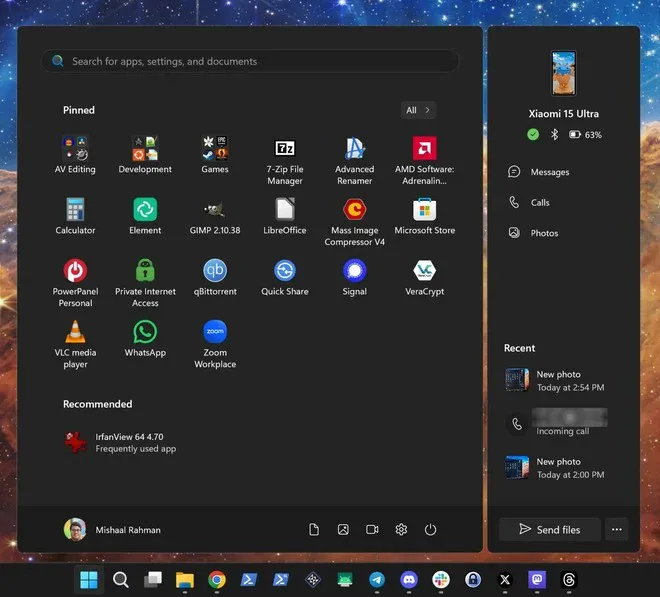 Windows 11 Menu Start smartphone Android Windows 11 Menu Start smartphone Android